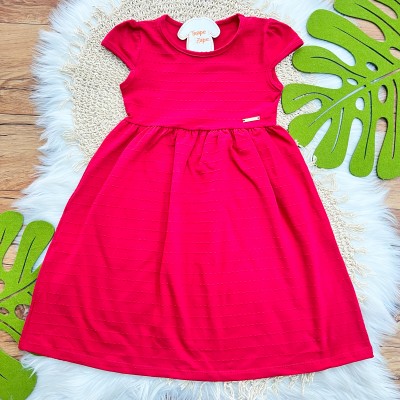 Vestido Manga Curta Ana Bola - Vermelho